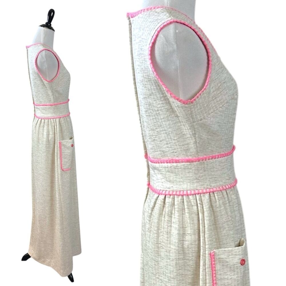 Vintage 60s 70s Shady Lane Sleeveless Cream Maxi Dress Spring Mod USA Size Small - Picture 5 of 12